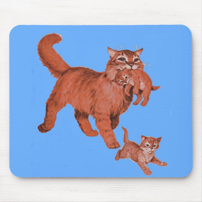 1950s kitty cat mama and little kittens mouse pad (Front)