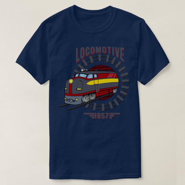 1950s locomotive train engine railroad tracks T-Shirt (Design Front)