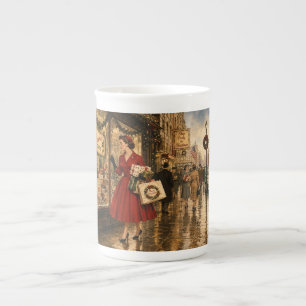 1950s London Fashion Vintage Christmas Shopping Bone China Mug