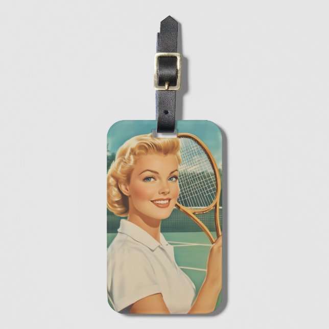 1950s Magazine Illustration Tennis Woman Luggage Tag (Front Vertical)