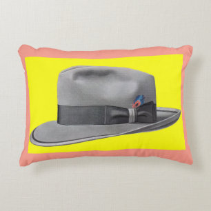 1950s mens fedora hat print accent pillow