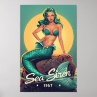 1950s Mermaid Pin-Up – Retro Sea Siren Pop Art