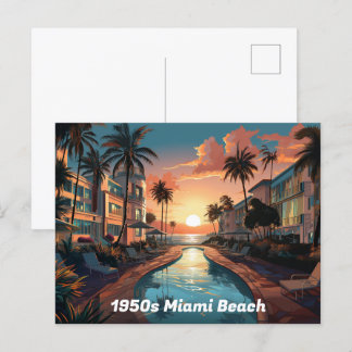 1950s Miami Beach art deco hotel at sunrise Holiday Postcard