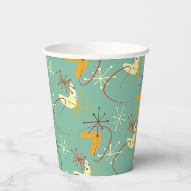 1950's Mid Century Modern Atomic Pattern Paper Cups (Back)