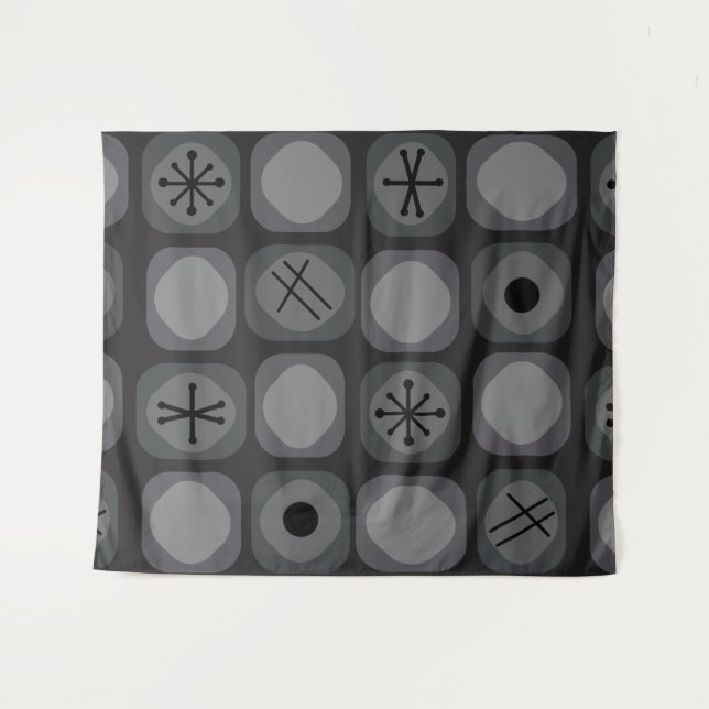 1950s Mod Art Soft Cubes Black Tapestry (Front (Horizontal))