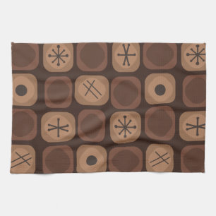 1950s Mod Art Soft Cubes Brown Kitchen Towel