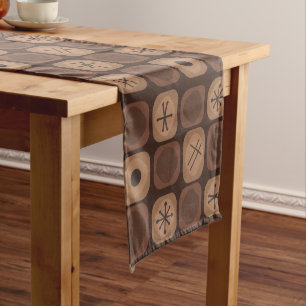 1950s Mod Art Soft Cubes Brown Short Table Runner