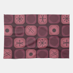 1950s Mod Art Soft Cubes Burgundy Kitchen Towel