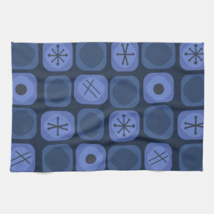1950s Mod Art Soft Cubes Navy Blue Kitchen Towel