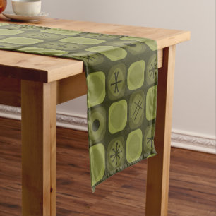 1950s Mod Art Soft Cubes Olive Green Short Table Runner