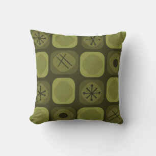 1950s Mod Art Soft Cubes Olive Green Throw Pillow