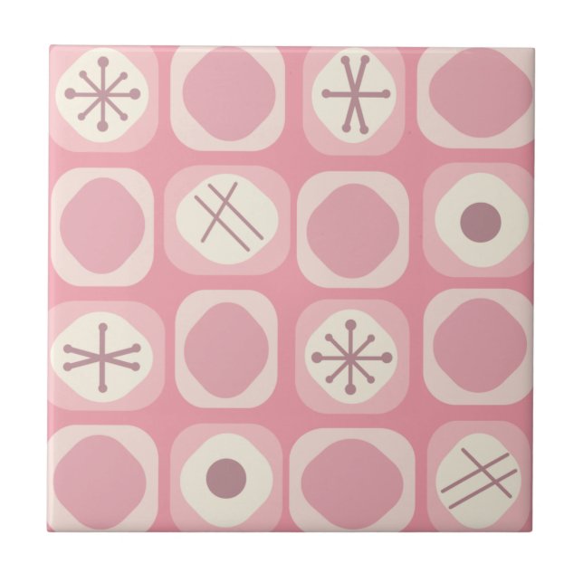 1950s Mod Art Soft Cubes Pink Vanilla Tile (Front)
