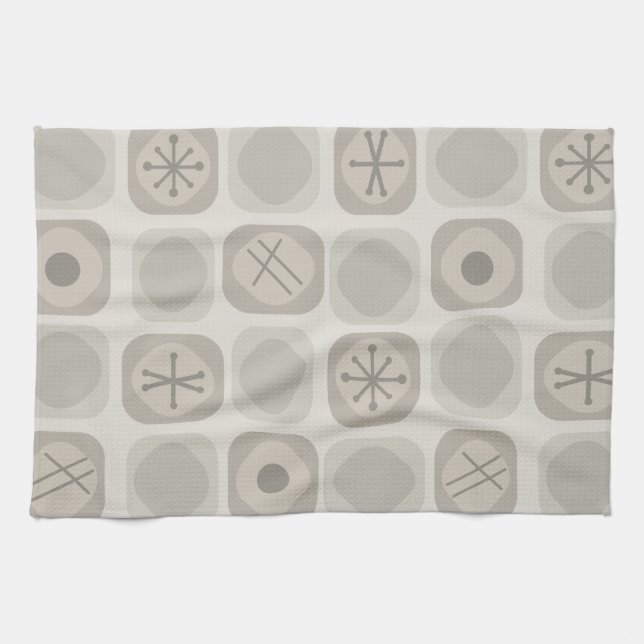 1950s Mod Art Soft Cubes Taupe Kitchen Towel (Horizontal)