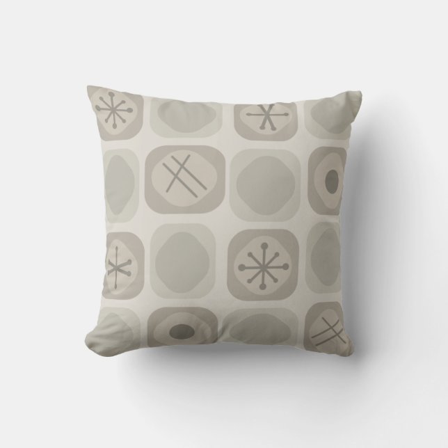 1950s Mod Art Soft Cubes Taupe Throw Pillow (Front)