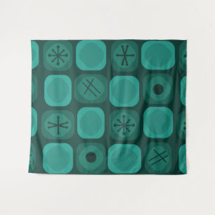 1950s Mod Art Soft Cubes Teal Tapestry