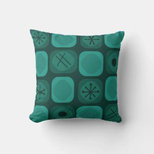 1950s Mod Art Soft Cubes Teal Throw Pillow