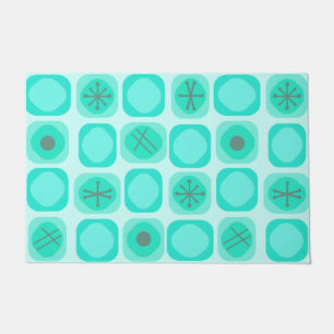 1950s Mod Art Soft Cubes Turquoise Doormat