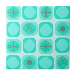 1950s Mod Art Soft Cubes Turquoise Tile