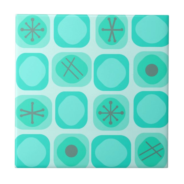 1950s Mod Art Soft Cubes Turquoise Tile (Front)