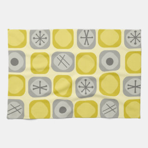 1950s Mod Art Soft Cubes Yellow Grey Kitchen Towel