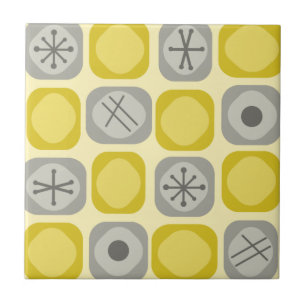 1950s Mod Art Soft Cubes Yellow Grey Tile