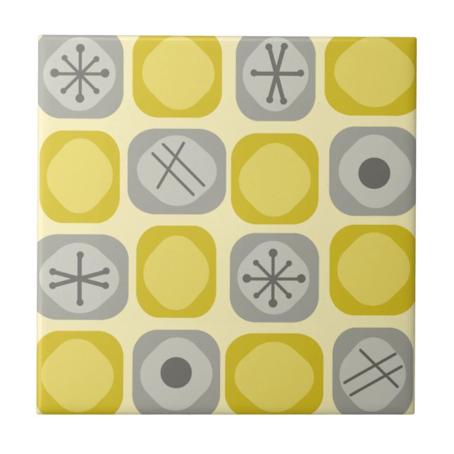 1950s Mod Art Soft Cubes Yellow Grey Tile (Front)