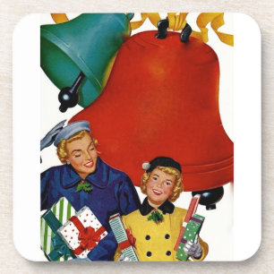 1950s Mom and Daughter Xmas Shopping Coaster