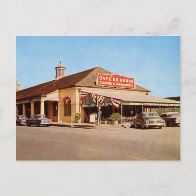 1950's New Orleans view of Café du Monde Postcard (Front)