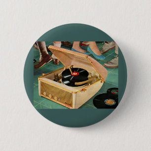 1950s portable record player ad 2 inch round button