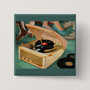 1950s portable record player ad 2 inch square button