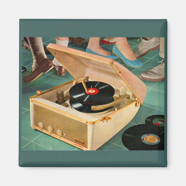 1950s portable record player ad magnet (Front)