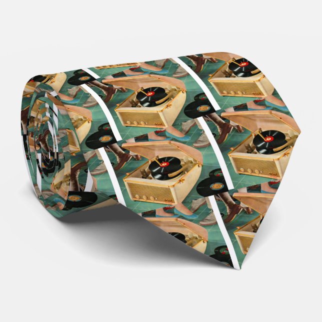 1950s portable record player ad tie (Rolled)