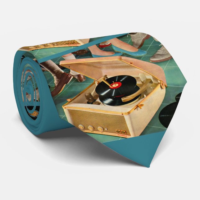 1950s portable record player print  tie (Rolled)