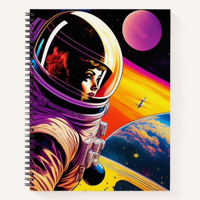 1950s Pulp Illustration Woman Space Age  Notebook (Front)