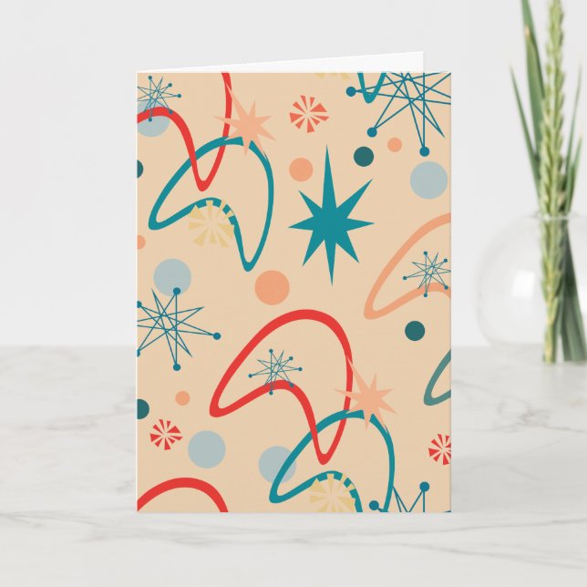 1950s Retro Atomic Pattern Blank Note Card (Front)
