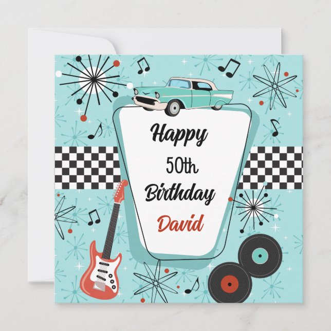 1950's Retro Blue & Red Birthday Card (Front)