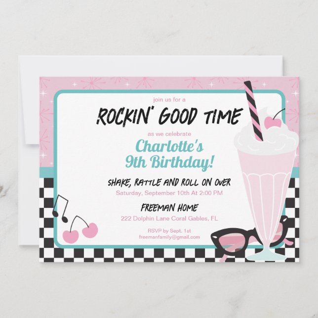 1950s Retro Diner Birthday Party Invitation – Sock (Front)