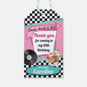 1950's Retro Diner Birthday Party Pink Teal Favor Gift Tags