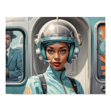 1950s Retro Futurism Black Woman in plexiglas helm
