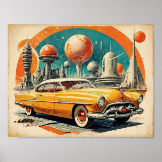 1950s Retro Futurism Car Fuel Station Poster