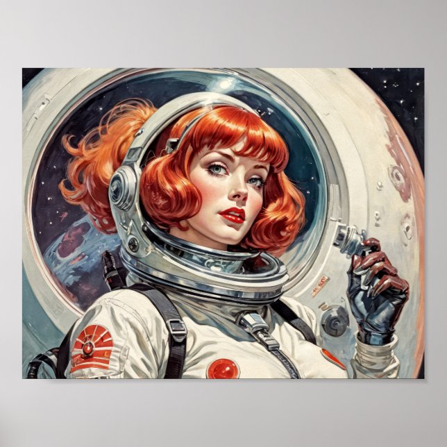 1950s Retro Futurism Comic - A red head astronaut  Poster (Front)