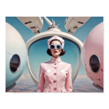1950s Retro Futurism hostess woman in pink