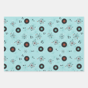 1950s Retro Music Records Wrapping Paper Sheet