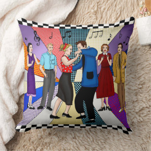 1950's Retro Nostalgic Couple Dancing Throw Pillow
