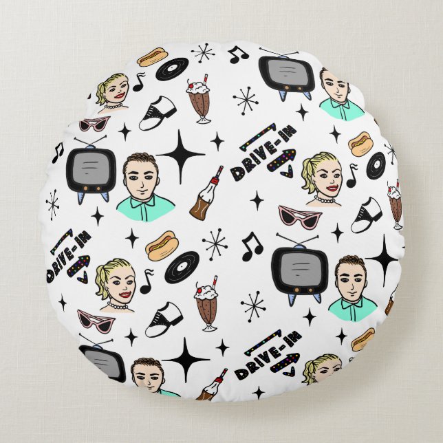 1950's Retro Nostalgic Graphics     Round Pillow (Front)