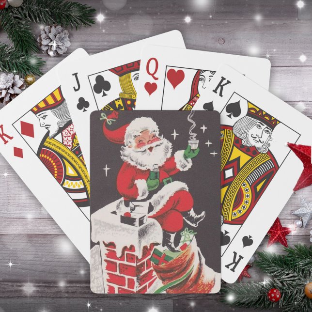 1950s Retro Santa on Rooftop Vintage Christmas Playing Cards (1950s Retro Santa on Rooftop Vintage Christmas Poker Cards)