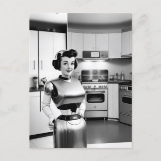 1950s retro science fiction robot housewife  postcard