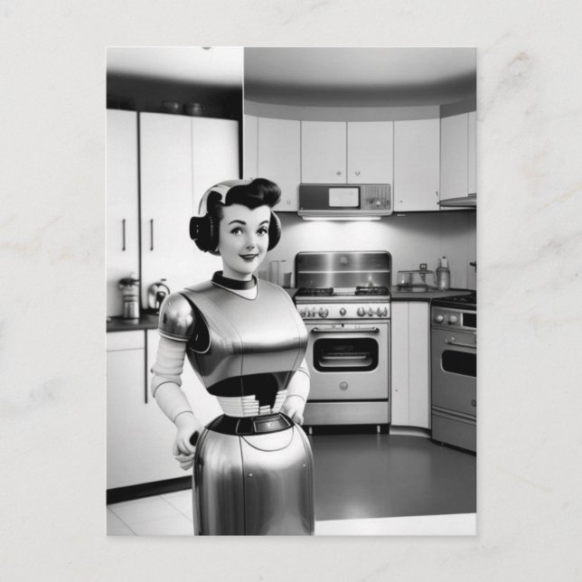 1950s retro science fiction robot housewife  postcard (Front)