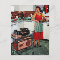 1950s retro vintage housewife in kitchen & turkey