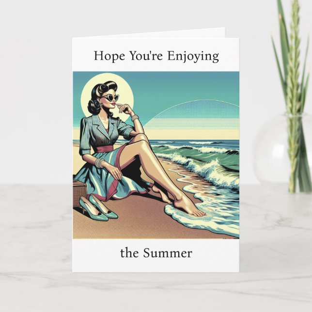 1950's Retro Woman | Enjoy the Summer | Miss You Card (Front)